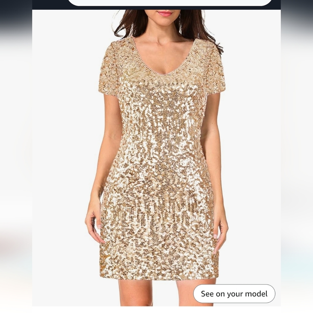 Womens Sequin Mini Dresses Sparkly Gold